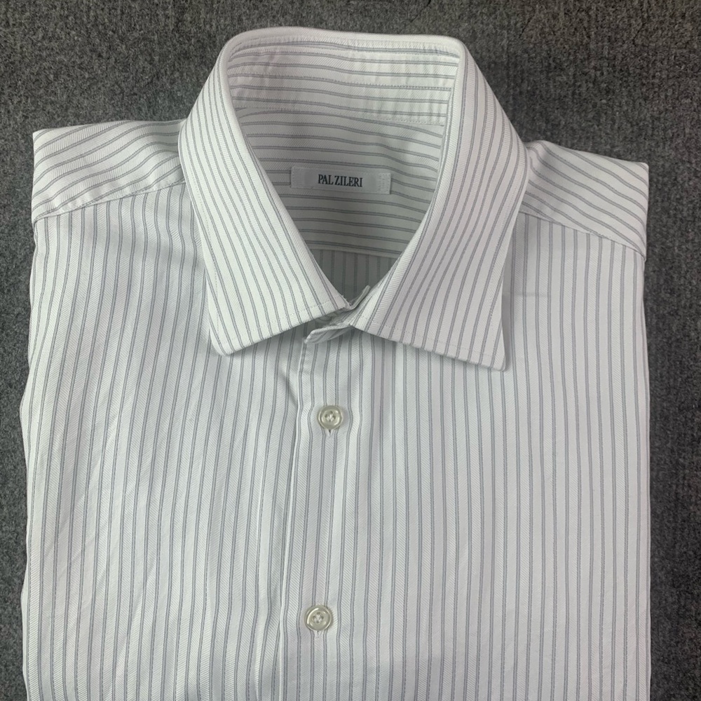 PAL Zileri Mens 100% Cotton Made On Italy Long Sleeve Dress Shirt Size 43-17